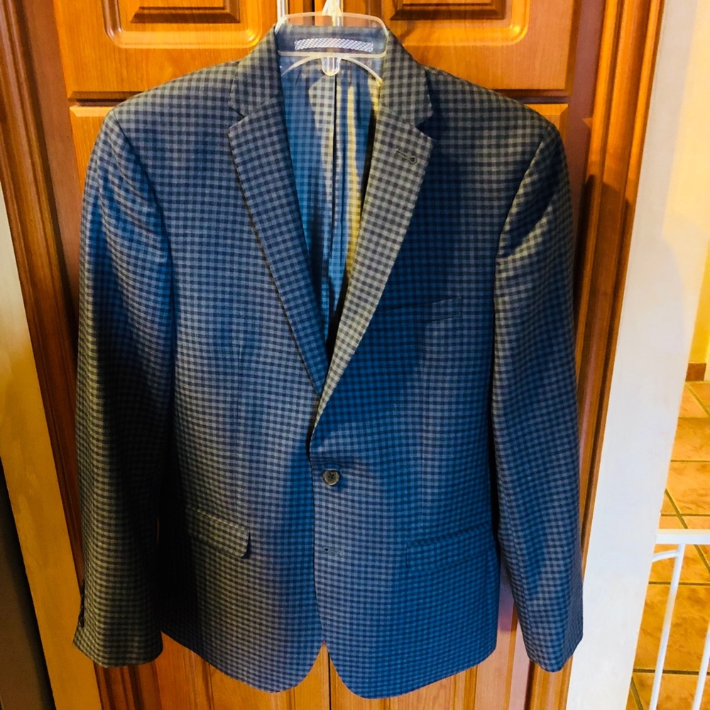 Men’s checkered blazer blue gray super skinny slim